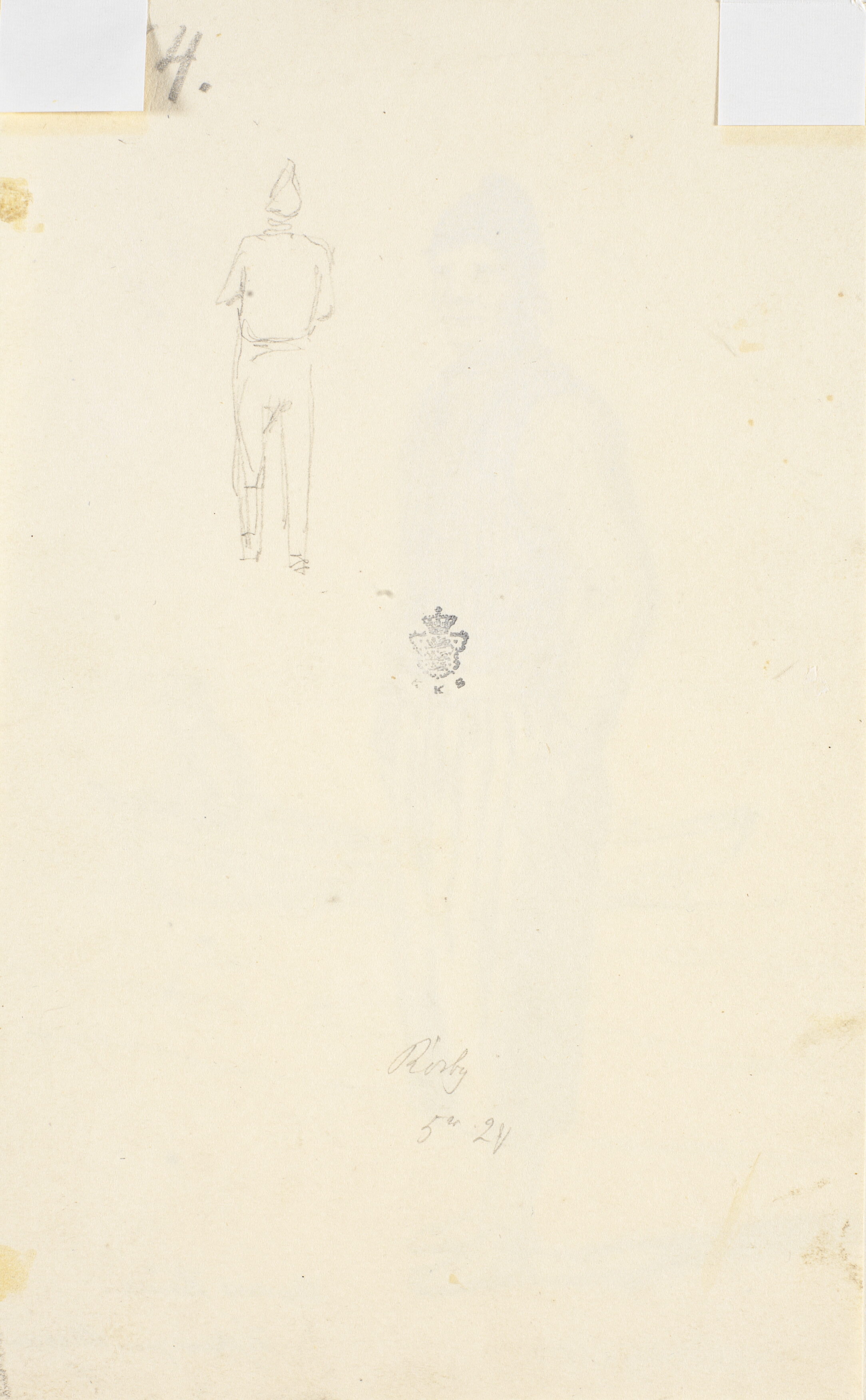 Blyantsskitse af mand set fra ryggen